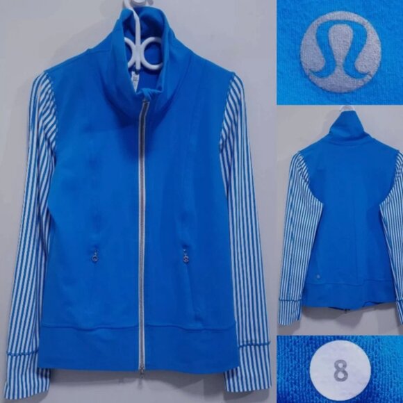 Lululemon Daily Yoga Jacket 8 Medium Polar Cream Beaming Blue Classic Stripe - Picture 1 of 12